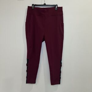 Pop Fit High Waist Plus Size Leggings Size 3XL Burgundy Black Mesh‎